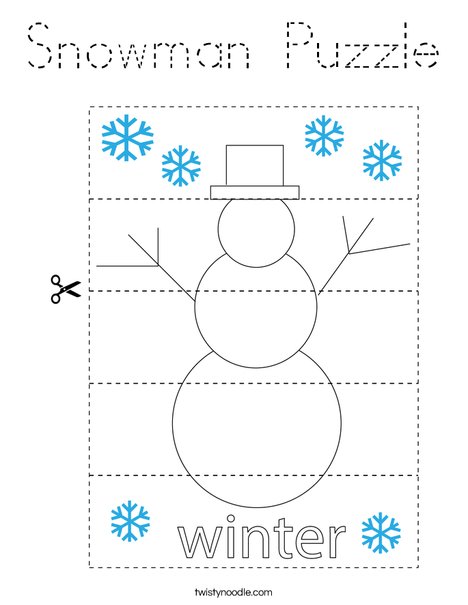 Snowman Puzzle Coloring Page - Tracing - Twisty Noodle
