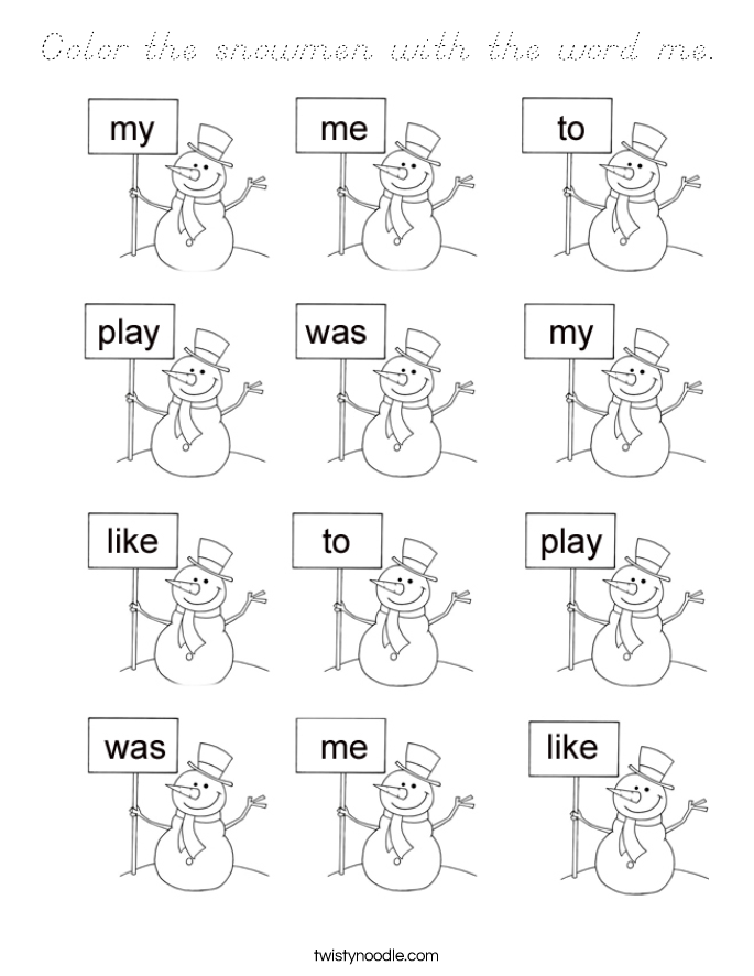 Color the snowmen with the word me. Coloring Page