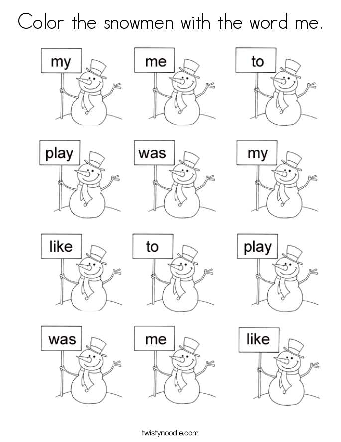 Color the snowmen with the word me. Coloring Page