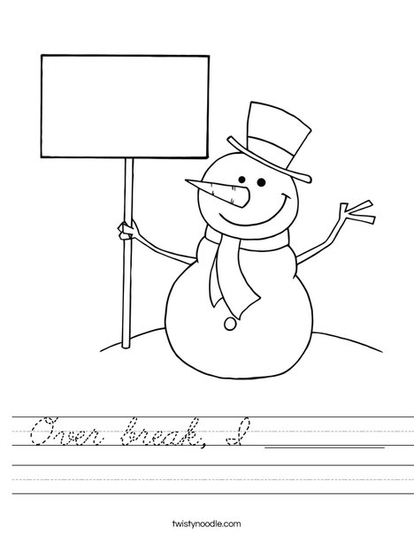 Snowman with Sign Worksheet