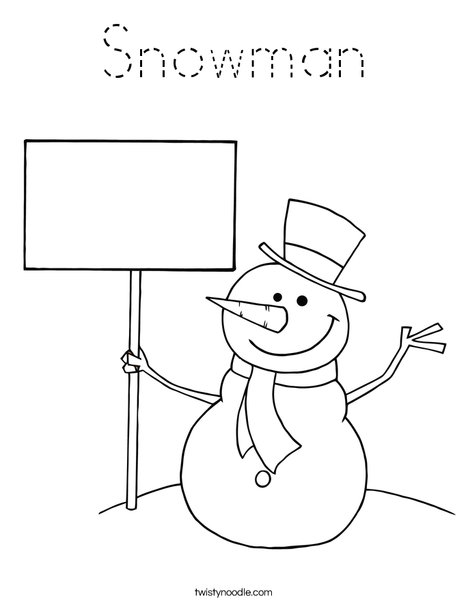 Snowman with Sign Coloring Page