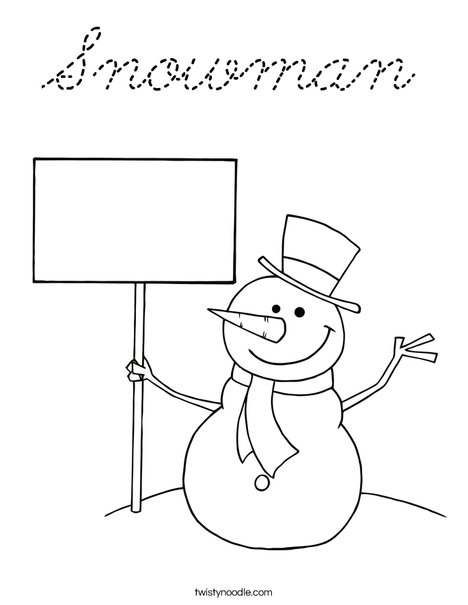 Snowman with Sign Coloring Page