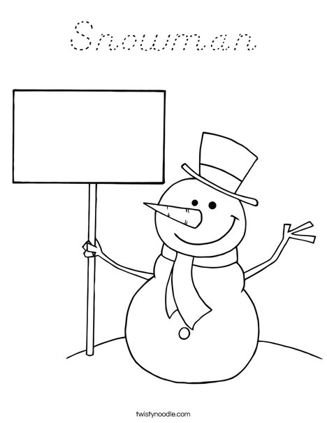 Snowman with Sign Coloring Page