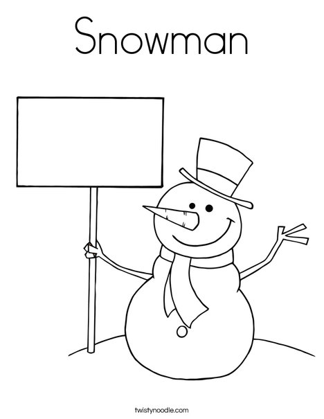Snowman with Sign Coloring Page