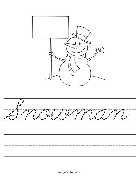 Snowman with Sign Worksheet