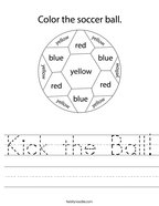 soccer terms worksheet Kick the Ball Handwriting Sheet