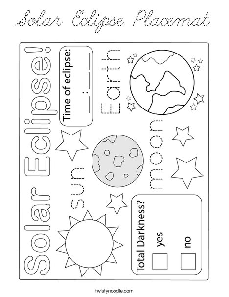 Solar Eclipse Placemat Coloring Page