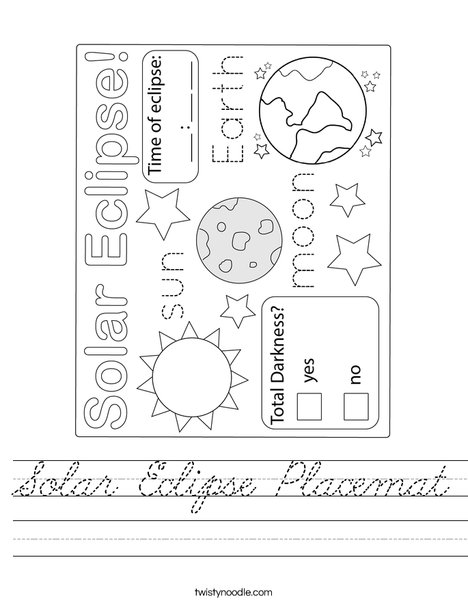 Solar Eclipse Placemat Worksheet