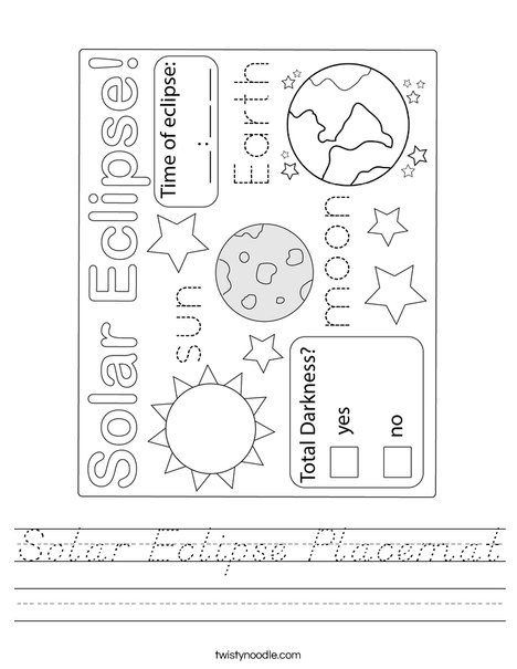 Solar Eclipse Placemat Worksheet