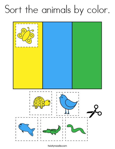 Sort the animals by color. Coloring Page