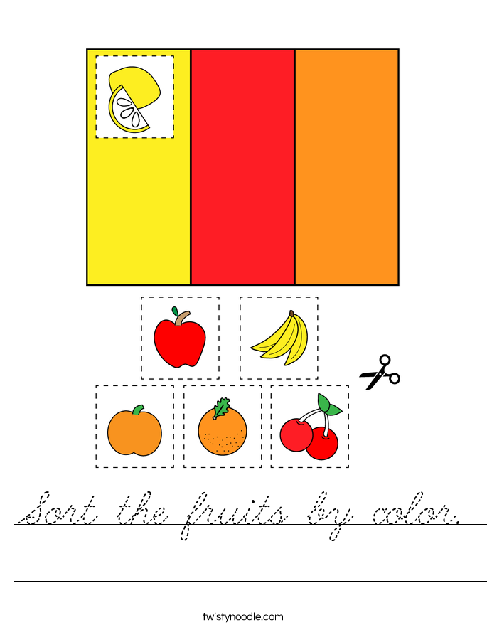Sort the fruits by color. Worksheet