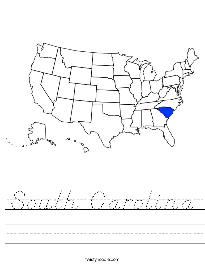 South Carolina Worksheet - D'Nealian - Twisty Noodle