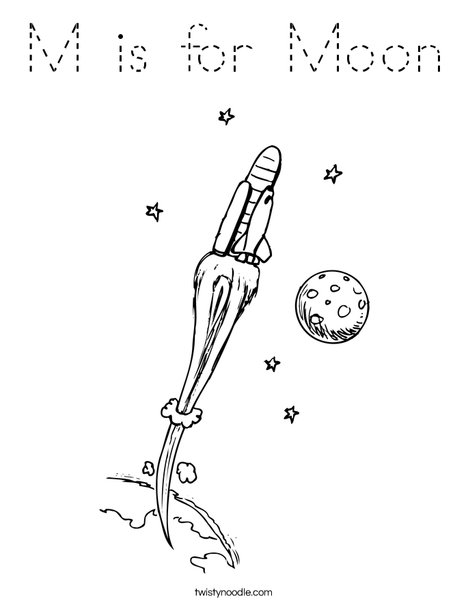 Space Shuttle with Moon Coloring Page