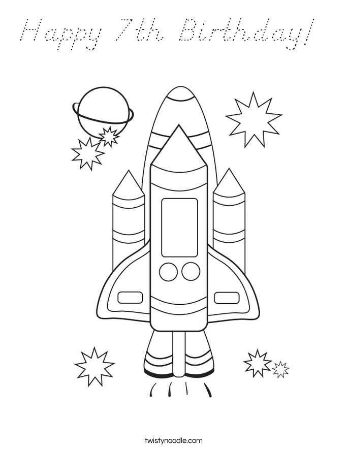 Happy 7th Birthday!  Coloring Page