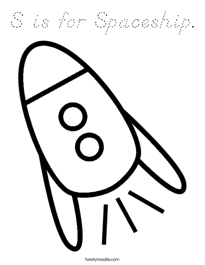 S is for Spaceship. Coloring Page