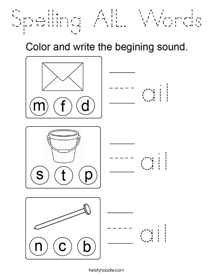 Spelling AIL Words Coloring Page