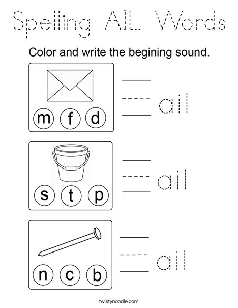 Spelling AIL Words Coloring Page