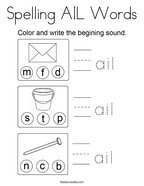Spelling AIL Words Coloring Page