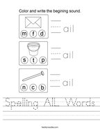 Spelling AIL Words Handwriting Sheet
