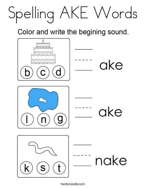 Spelling AKE Words Coloring Page