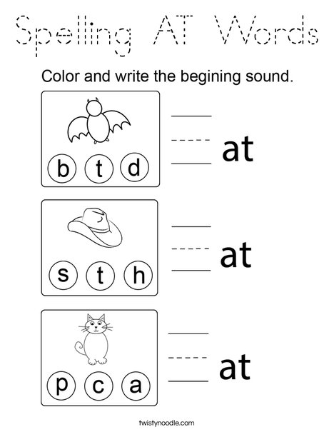 Spelling AT Words Coloring Page