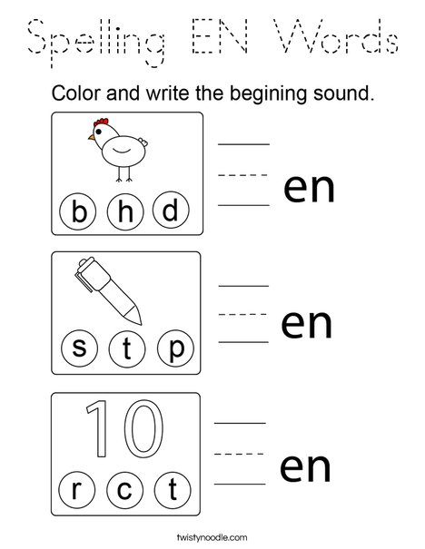Spelling EN Words Coloring Page