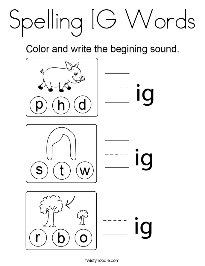 Spelling IG Words Coloring Page