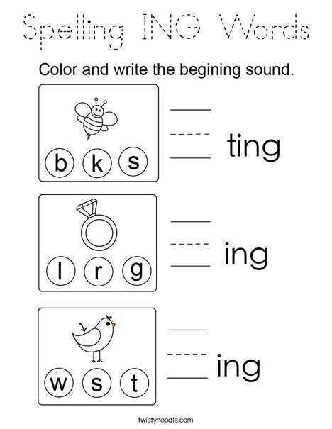 Spelling ING Words Coloring Page