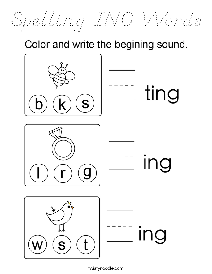 Spelling ING Words Coloring Page