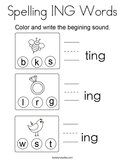 Spelling ING Words Coloring Page