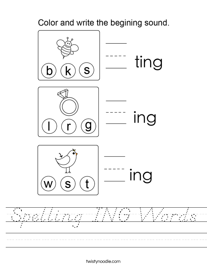 Spelling ING Words Worksheet