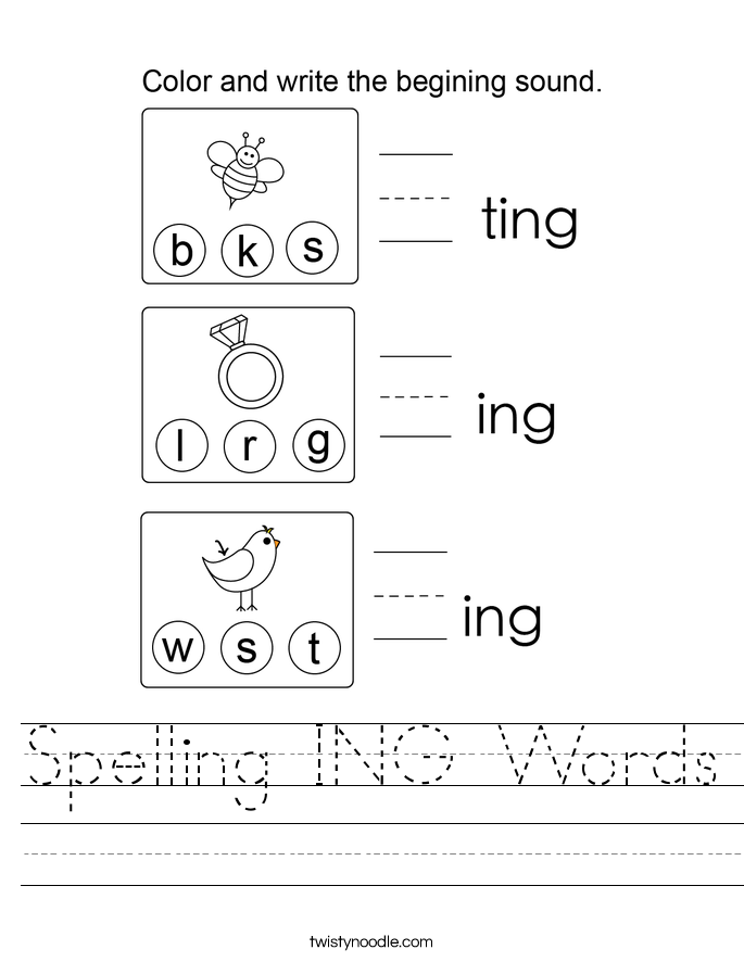 Spelling ING Words Worksheet