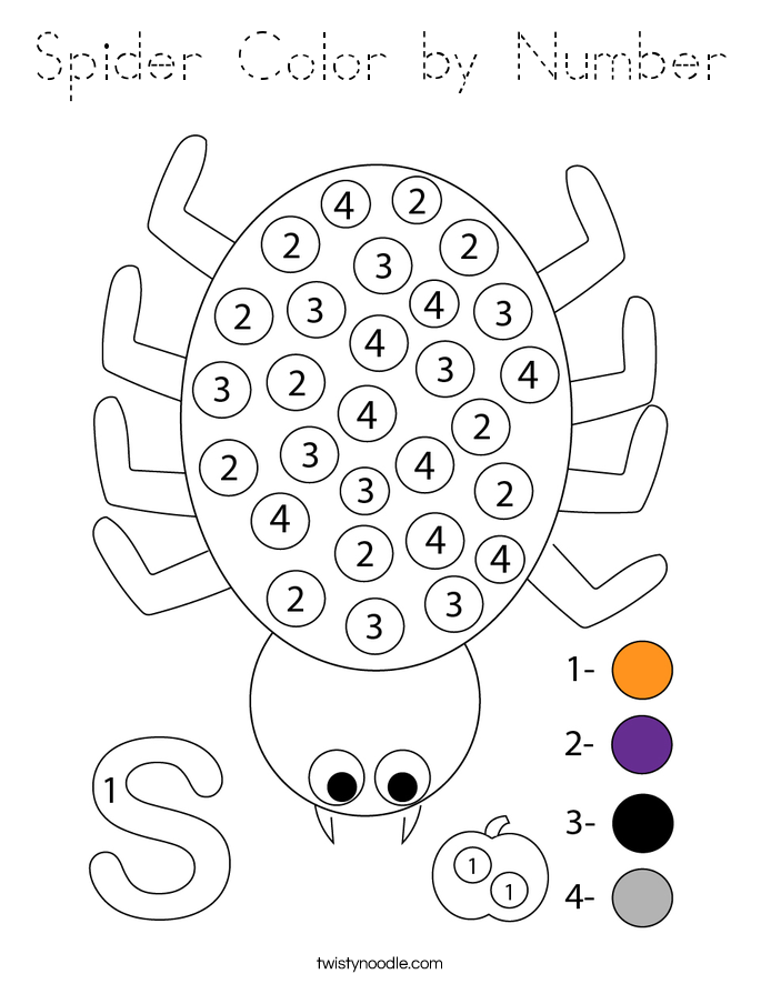 Spider Color by Number Coloring Page