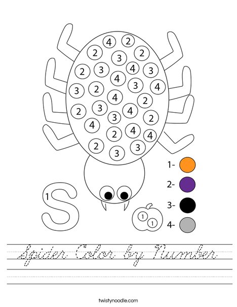 Spider Color by Number Worksheet
