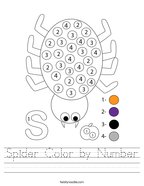 Spider Color by Number Handwriting Sheet