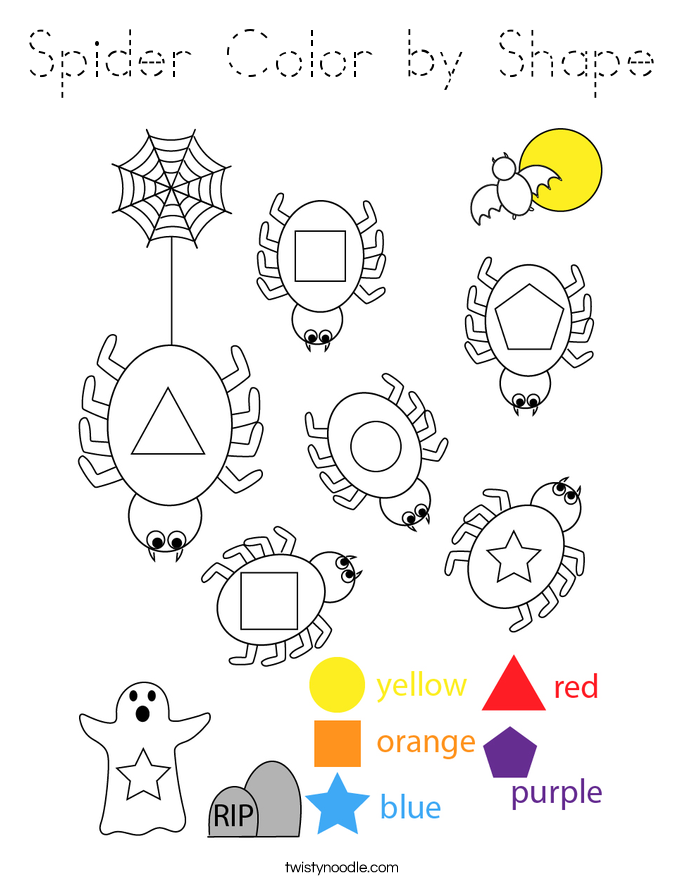 Spider Color by Shape Coloring Page