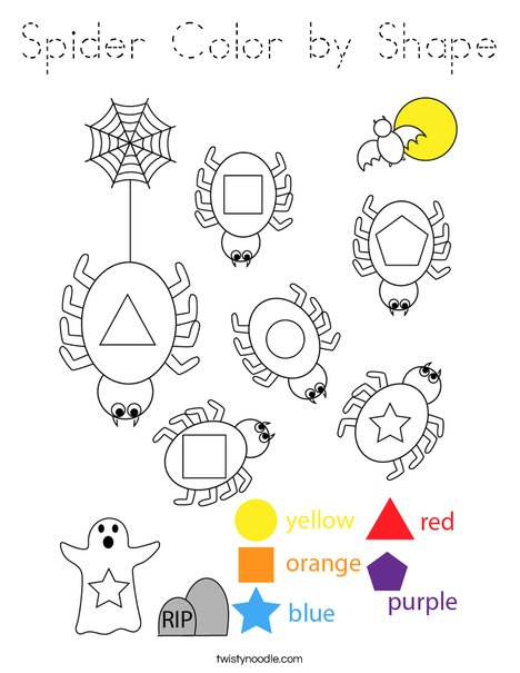 Spider Color by Shape Coloring Page