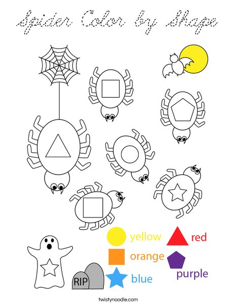 Spider Color by Shape Coloring Page