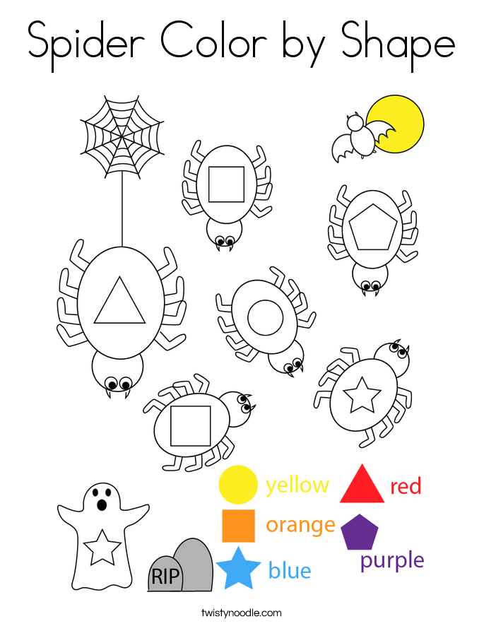 Spider Color by Shape Coloring Page