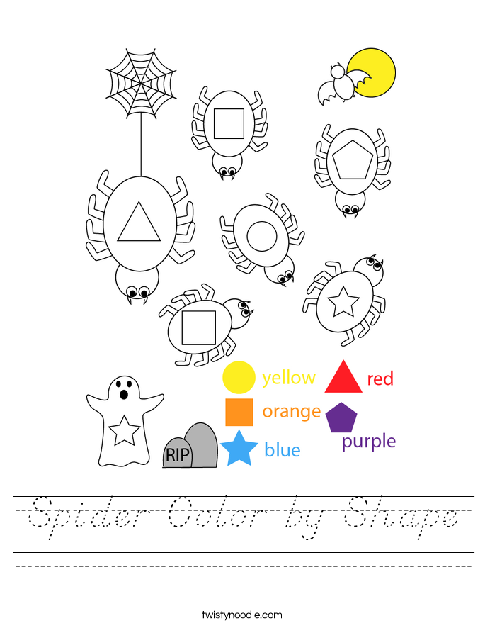 Spider Color by Shape Worksheet