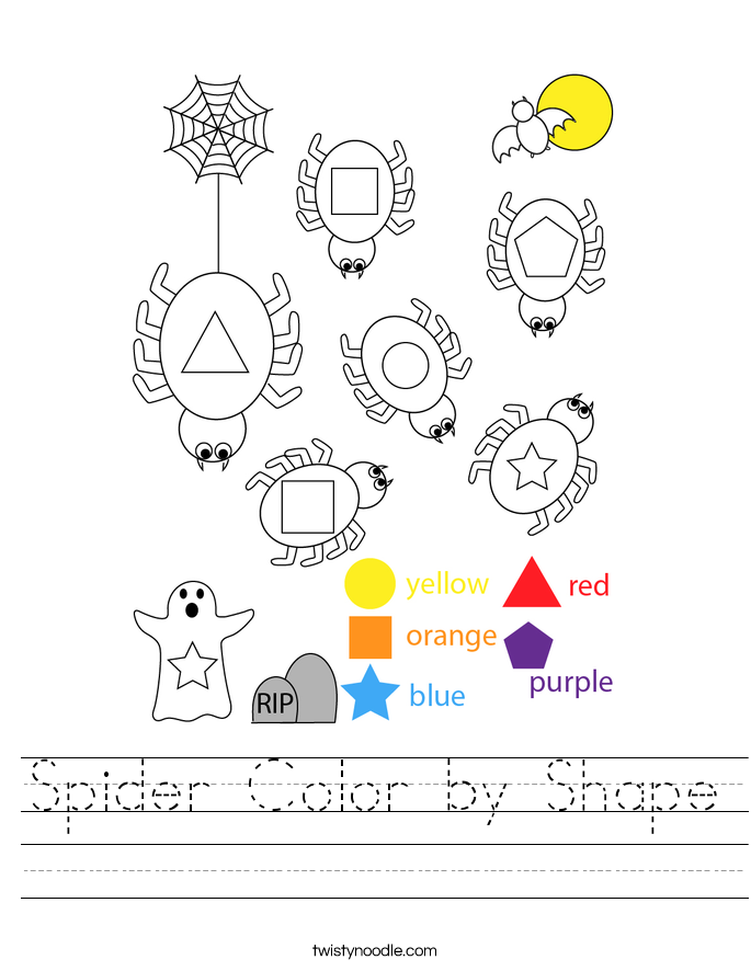 Spider Color by Shape Worksheet