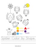 Spider Color by Shape Worksheet