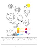 Spider Color by Shape Handwriting Sheet