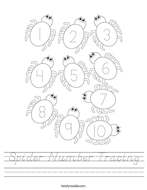 Spider Number Tracing Worksheet