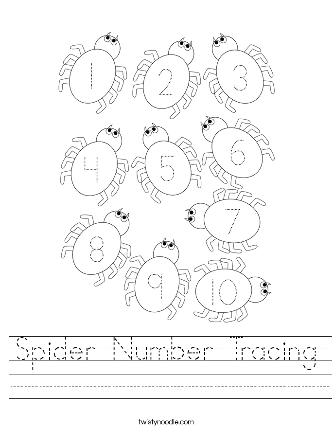 Spider Number Tracing Worksheet