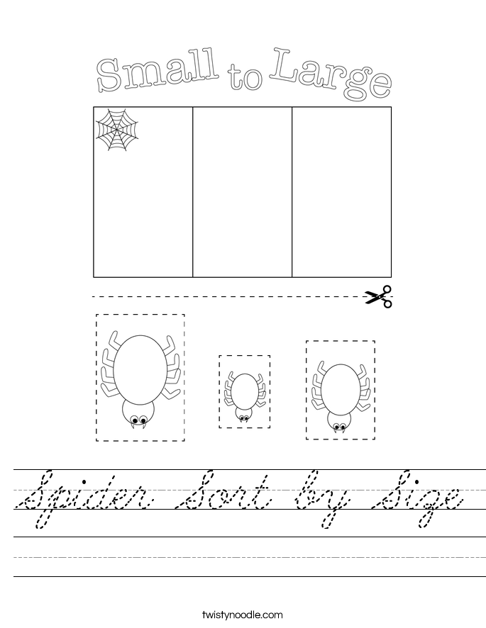 Spider Sort by Size Worksheet