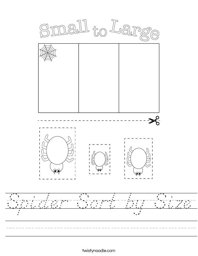 Spider Sort by Size Worksheet