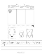 Spider Sort by Size Handwriting Sheet