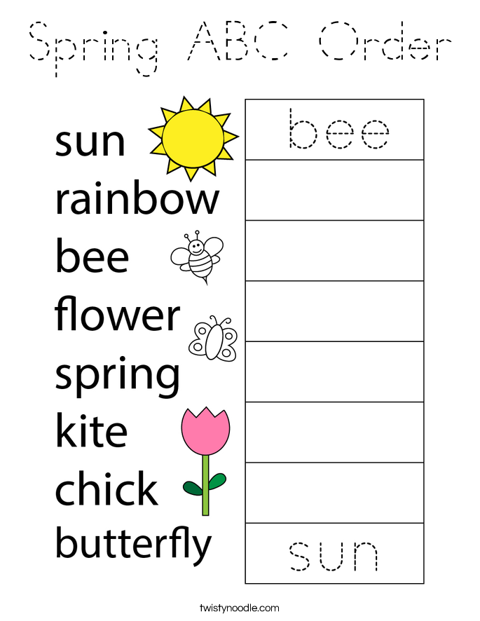 Spring ABC Order Coloring Page