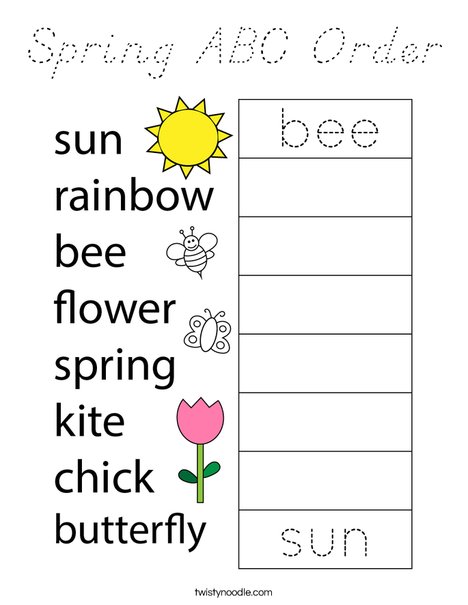 Spring ABC Order Coloring Page